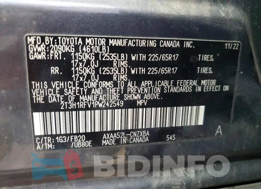 2T3H1RFV1PW242549 Photo# 13