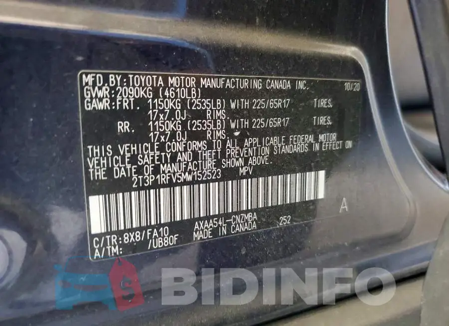 2T3P1RFV5MW152523 Photo# 13