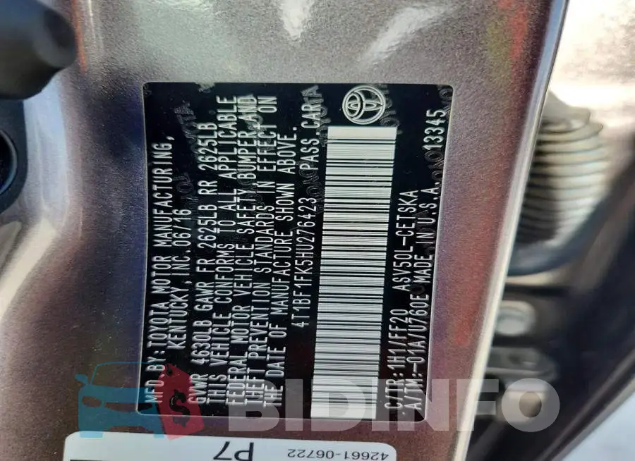 4T1BF1FK5HU276423 Photo# 12