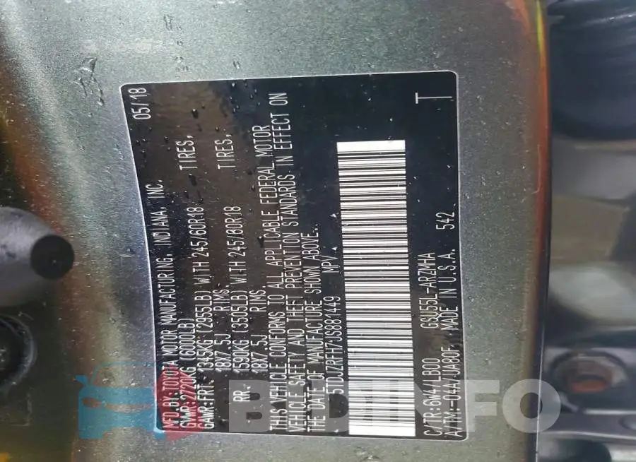 5TDJZRFH7JS881449 Photo# 13