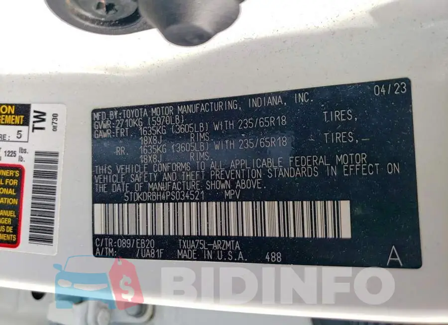 5TDKDRBH4PS034521 Photo# 14