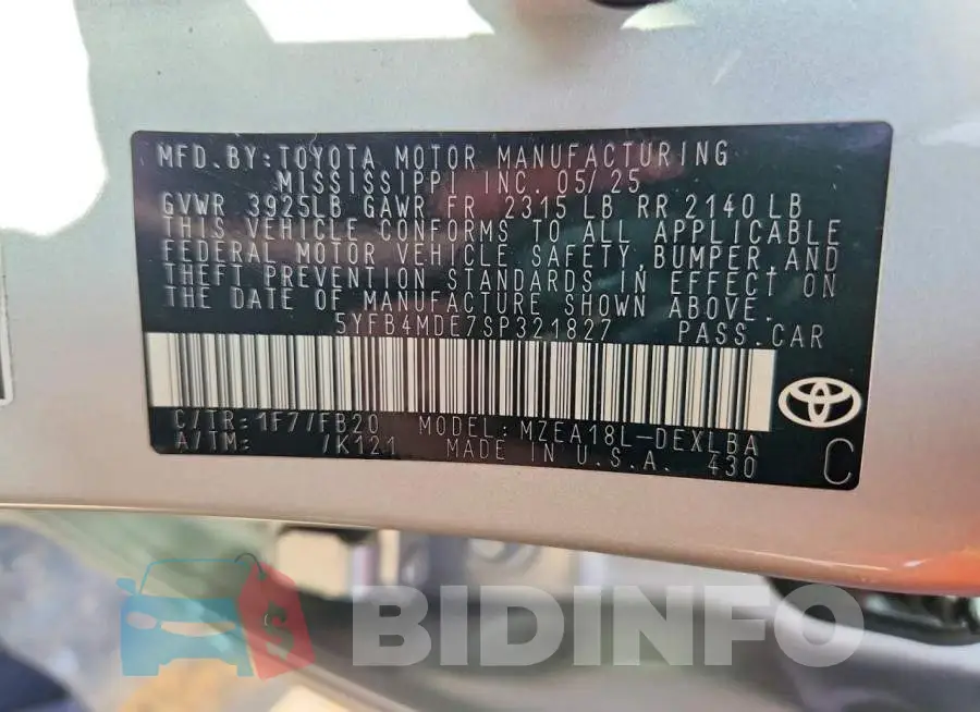 5YFB4MDE7SP321827 Photo# 12