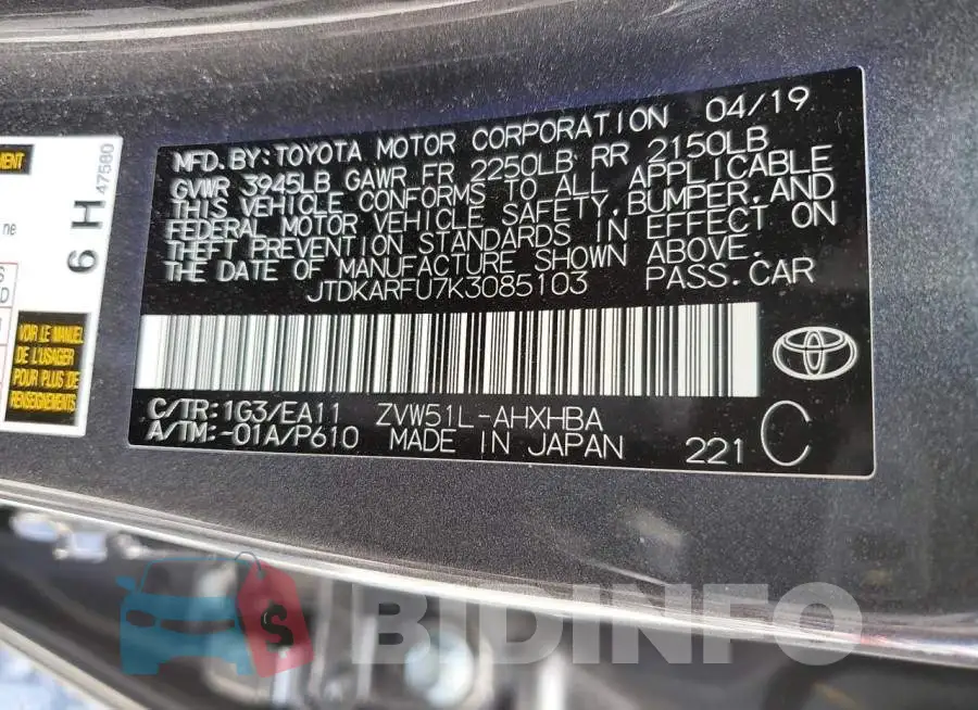 JTDKARFU7K3085103 Photo# 13