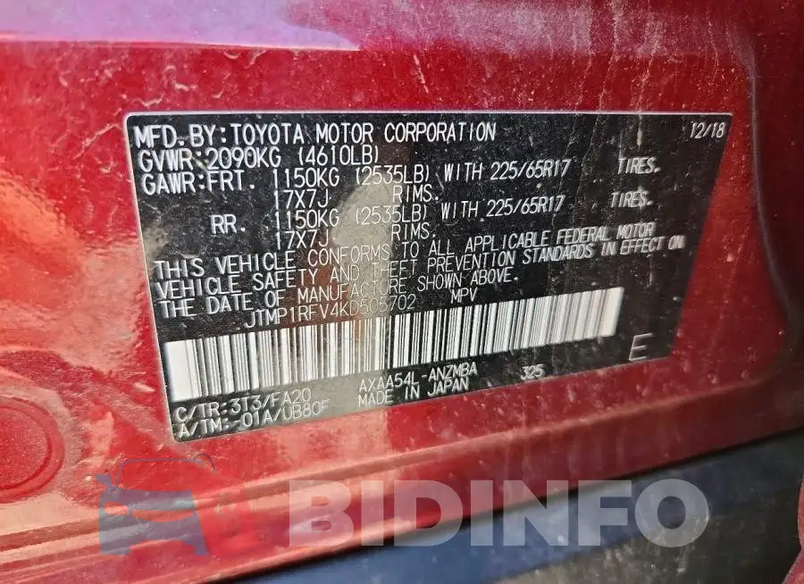 JTMP1RFV4KD505702 Photo# 12