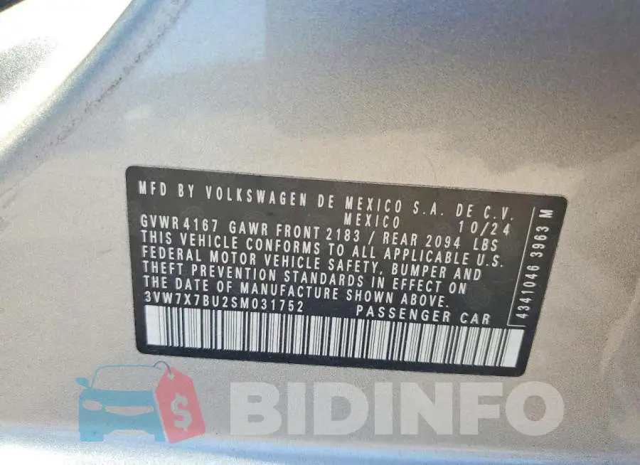3VW7X7BU2SM031752 Photo# 12