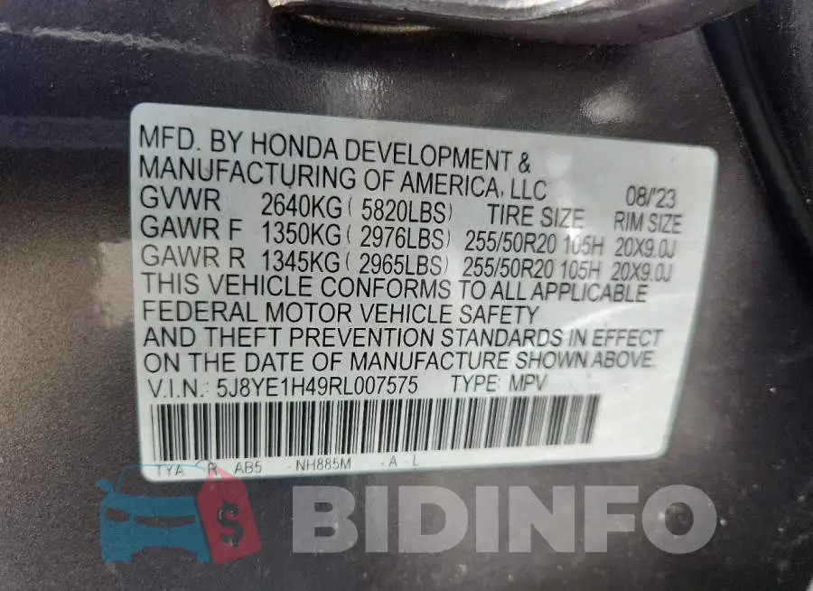5J8YE1H49RL007575 Photo# 12