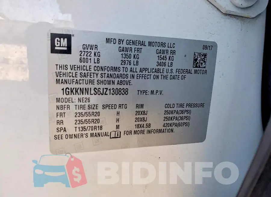 1GKKNNLS6JZ130838 Photo# 12