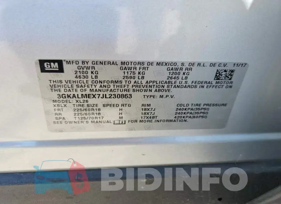 3GKALMEX7JL230863 Photo# 13
