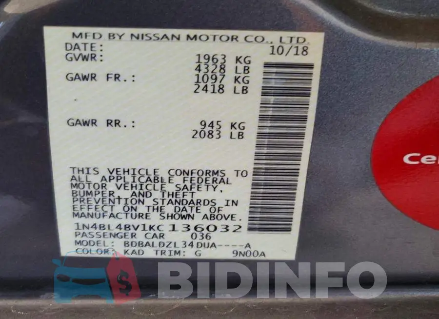 1N4BL4BV1KC136032 Photo# 12
