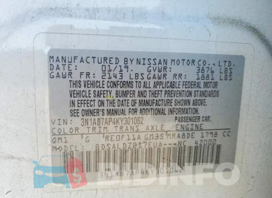 3N1AB7AP4KY301062 Photo# 12