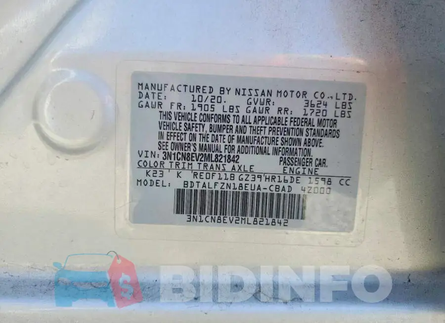 3N1CN8EV2ML821842 Photo# 13