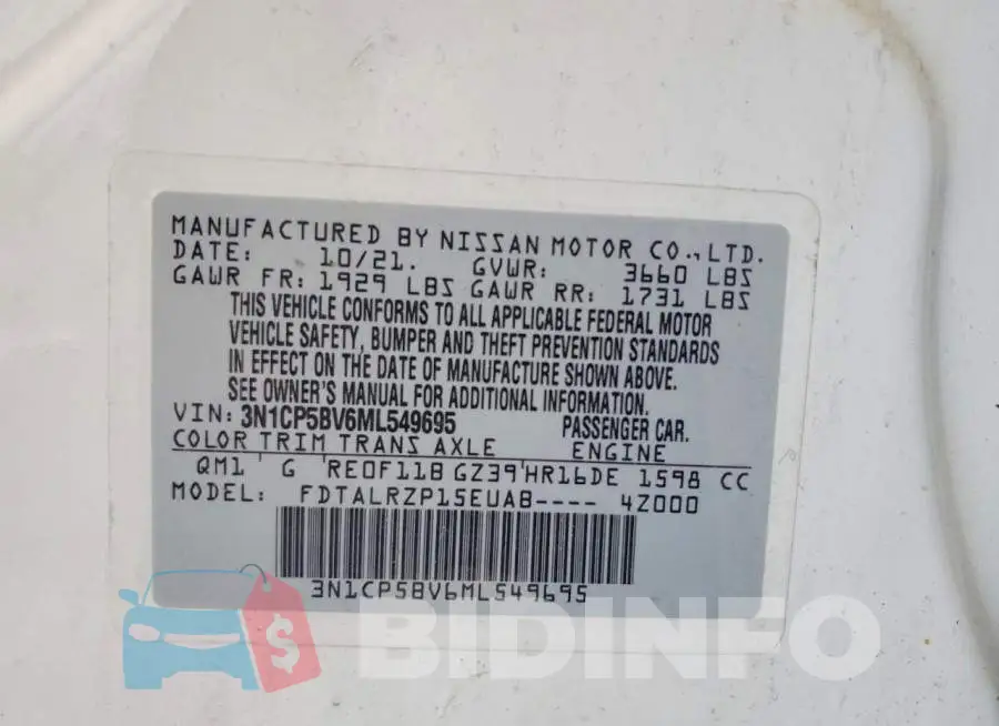 3N1CP5BV6ML549695 Photo# 13