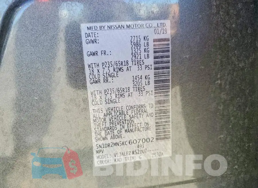 5N1DR2MN5KC607002 Photo# 14