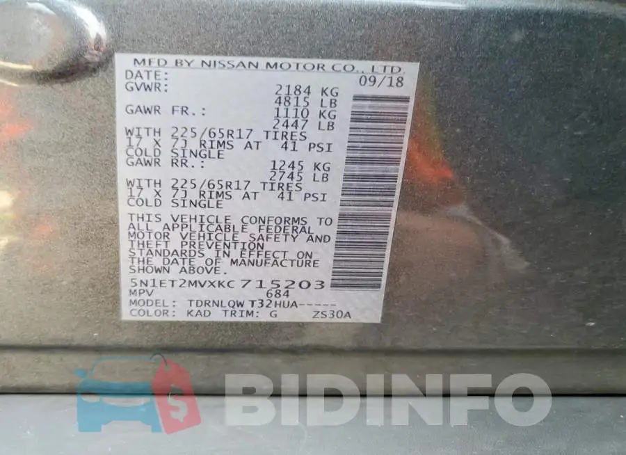 5N1ET2MVXKC715203 Photo# 14