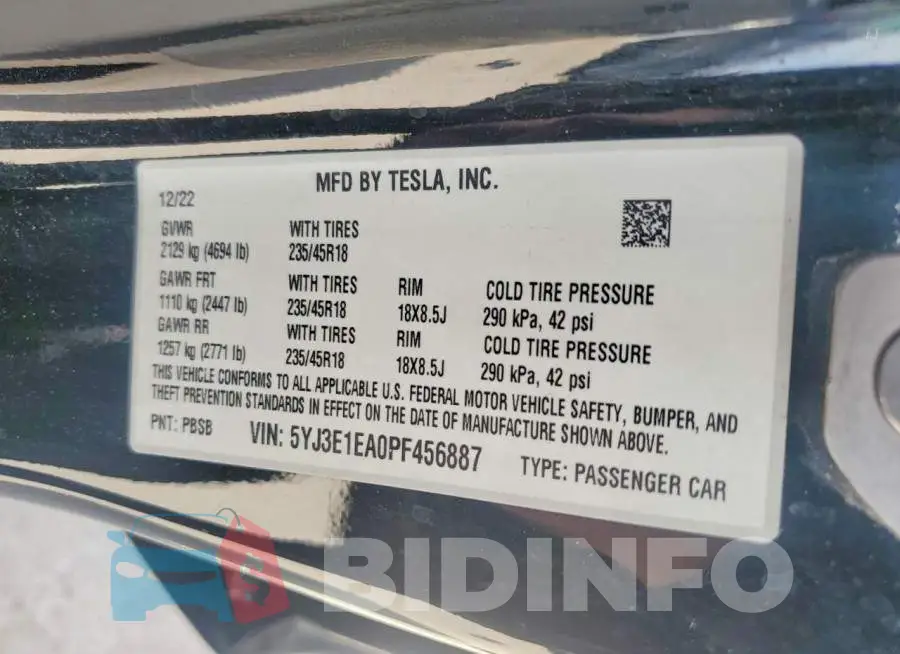 5YJ3E1EA0PF456887 Photo# 12