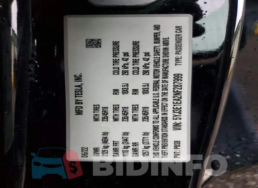 5YJ3E1EA2NF287999 Photo# 12