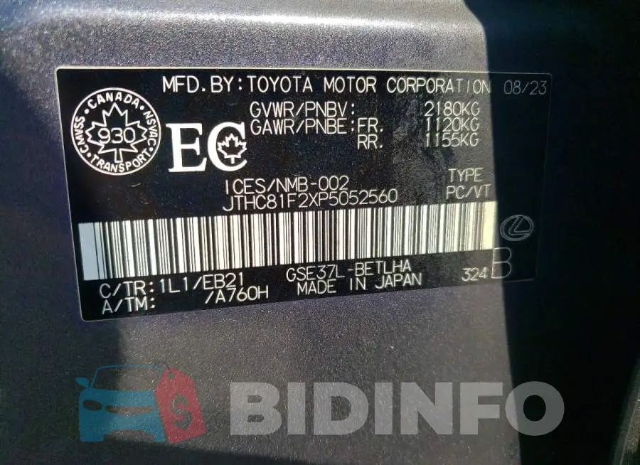 JTHC81F2XP5052560 Photo# 12