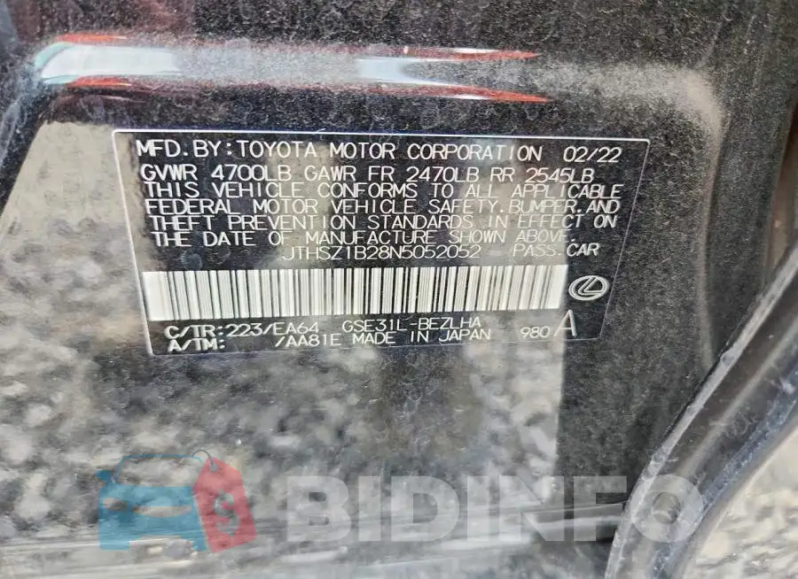 JTHSZ1B28N5052052 Photo# 12