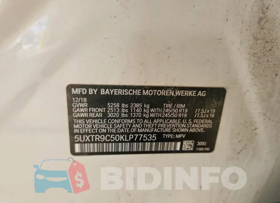 5UXTR9C50KLP77535 Photo# 13