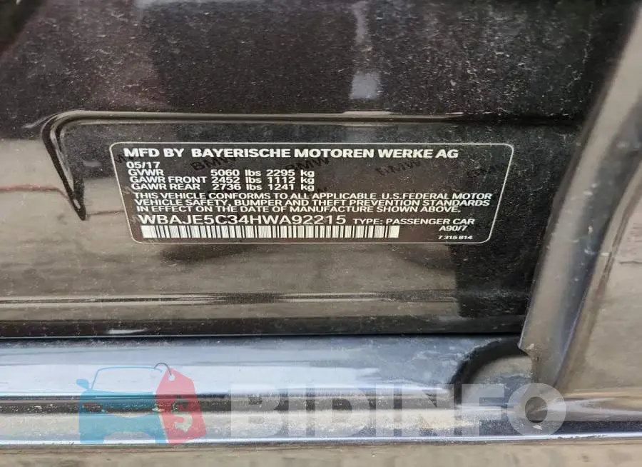 WBAJE5C34HWA92215 Photo# 12