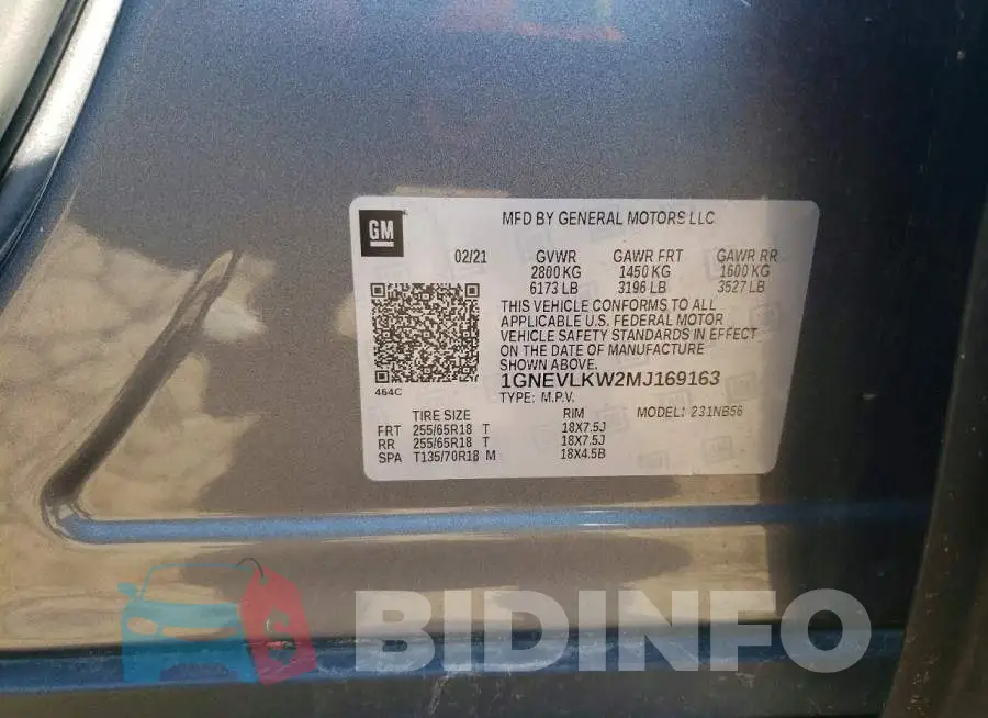 1GNEVLKW2MJ169163 Photo# 13