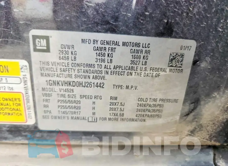 1GNKVHKD0HJ261442 Photo# 13