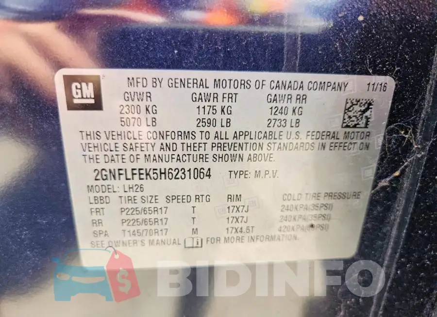 2GNFLFEK5H6231064 Photo# 13