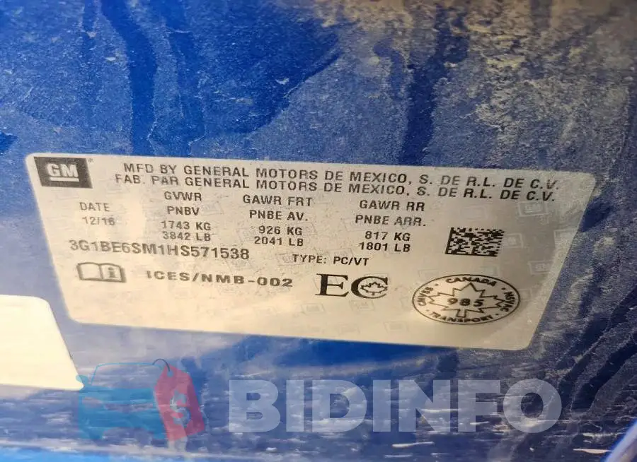 3G1BE6SM1HS571538 Photo# 13