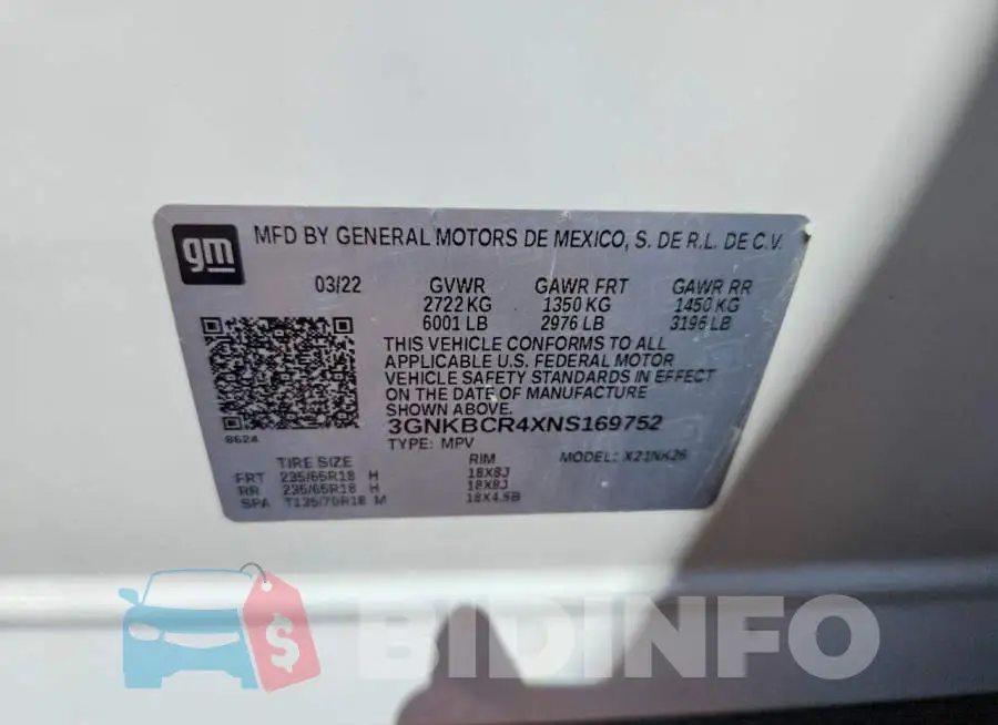 3GNKBCR4XNS169752 Photo# 13
