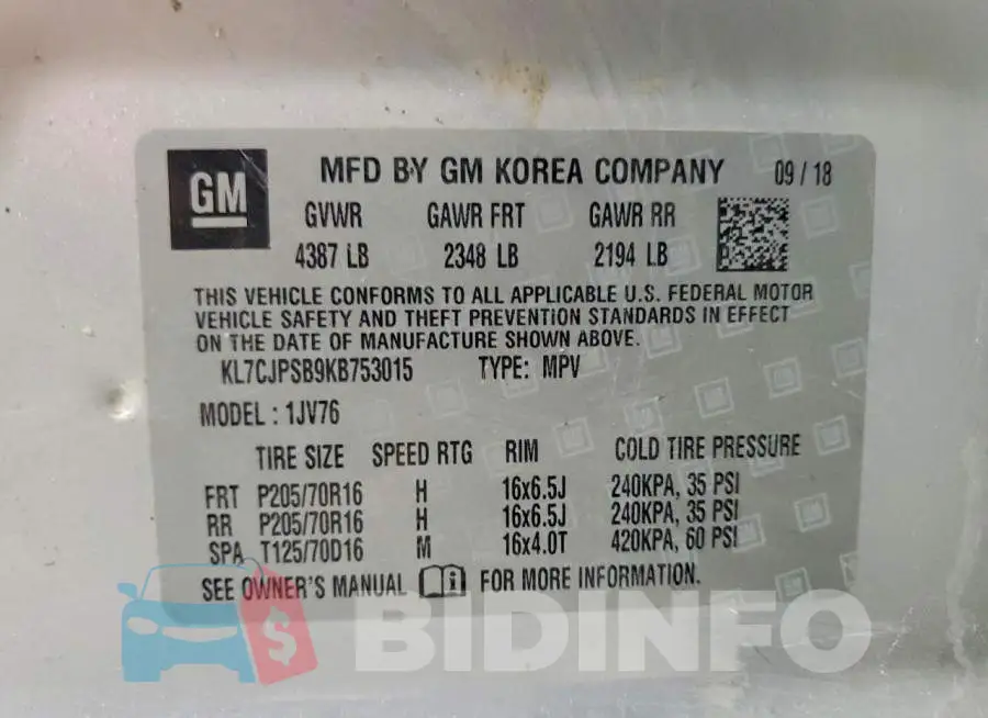 KL7CJPSB9KB753015 Photo# 13