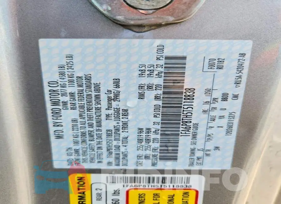1FA6P8TH5T5118838 Photo# 12