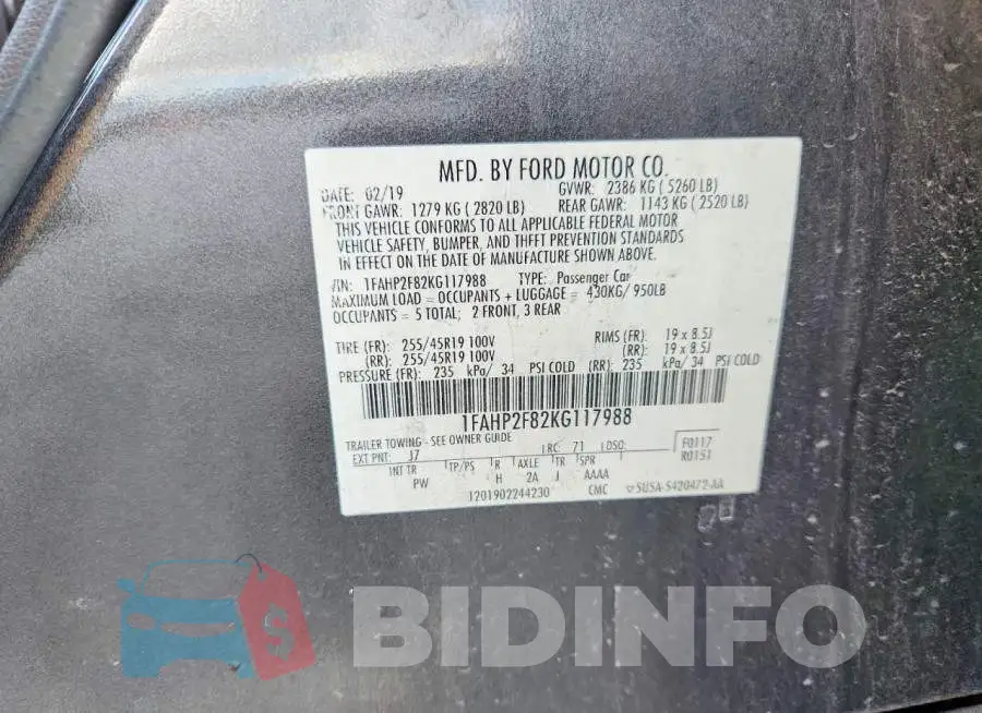 1FAHP2F82KG117988 Photo# 13
