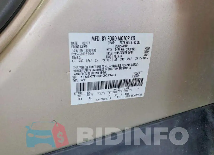 1FM5K7D86HGC29404 Photo# 12
