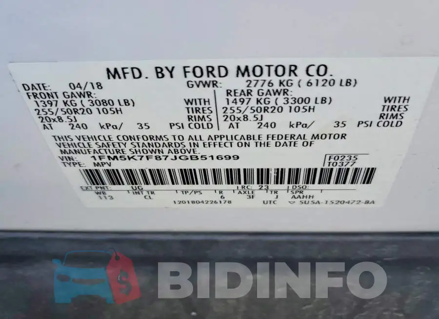 1FM5K7F87JGB51699 Photo# 14