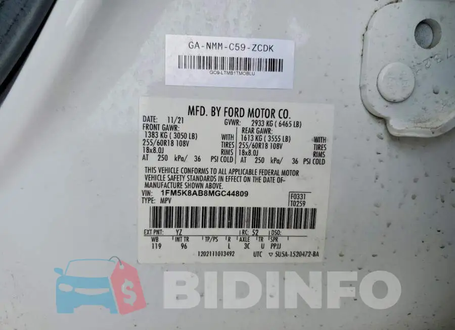 1FM5K8AB8MGC44809 Photo# 13