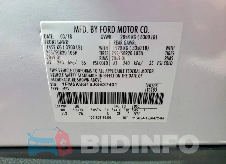 1FM5K8GT6JGB37401 Photo# 13