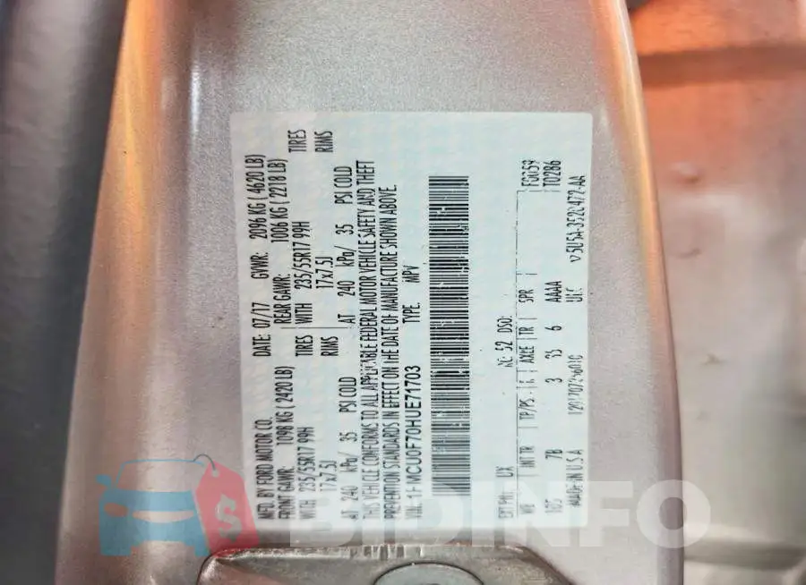 1FMCU0F70HUE71703 Photo# 12