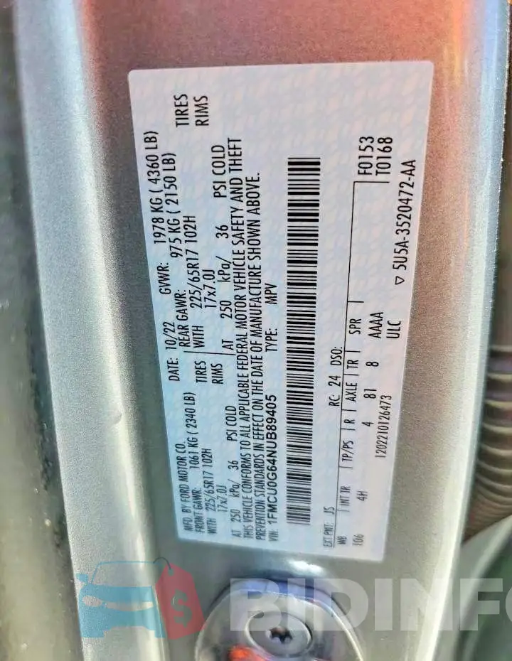 1FMCU0G64NUB89405 Photo# 13