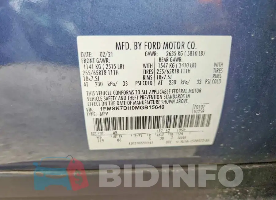 1FMSK7DH0MGB15640 Photo# 13