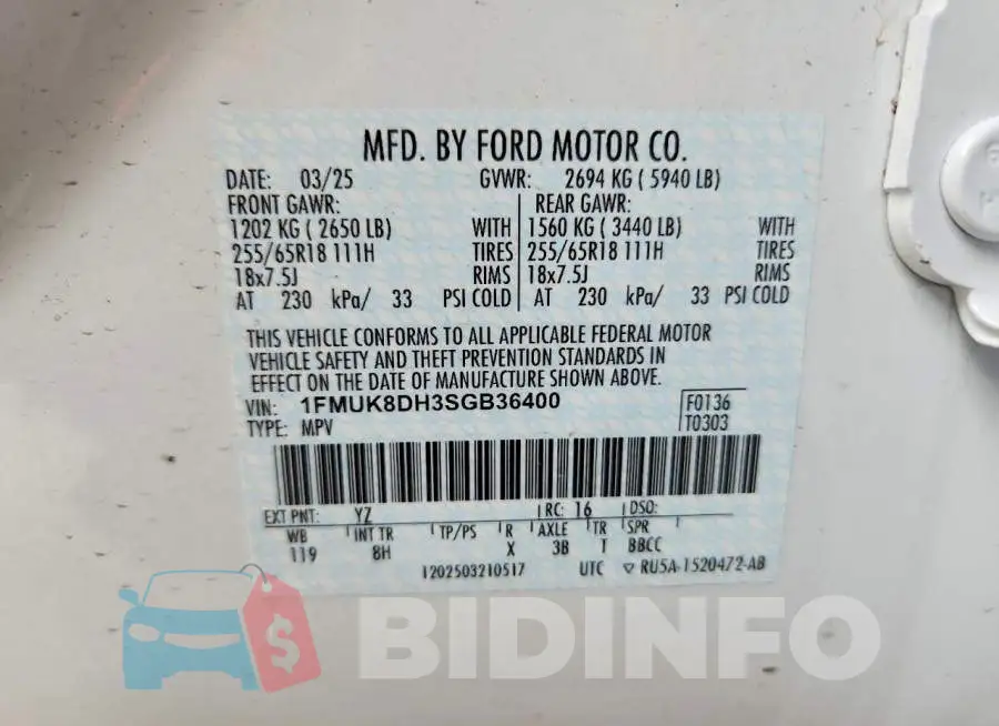 1FMUK8DH3SGB36400 Photo# 13