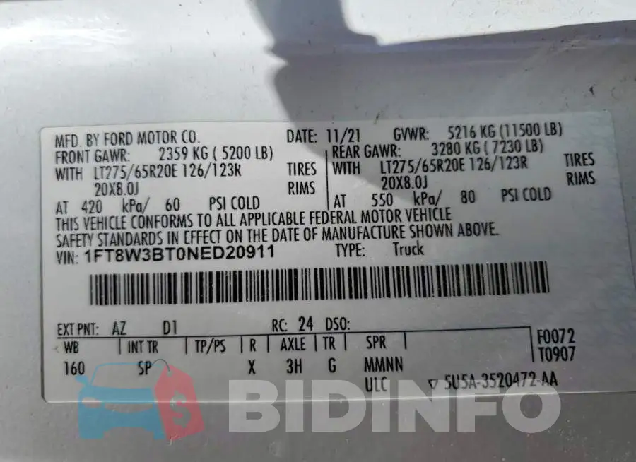 1FT8W3BT0NED20911 Photo# 12