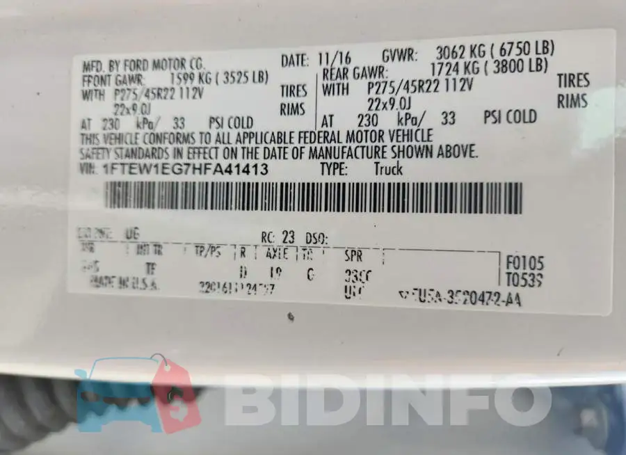 1FTEW1EG7HFA41413 Photo# 12