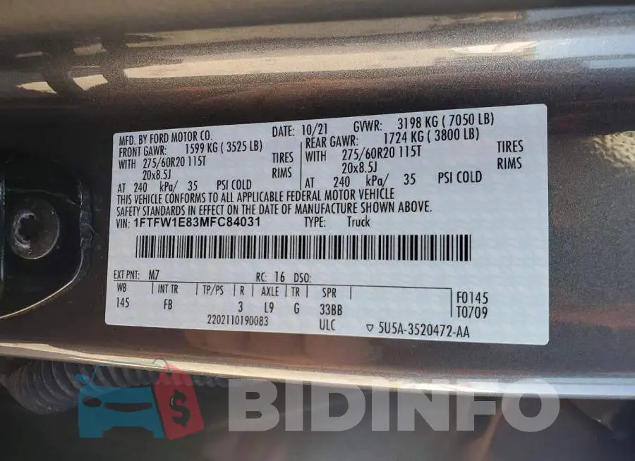 1FTFW1E83MFC84031 Photo# 14