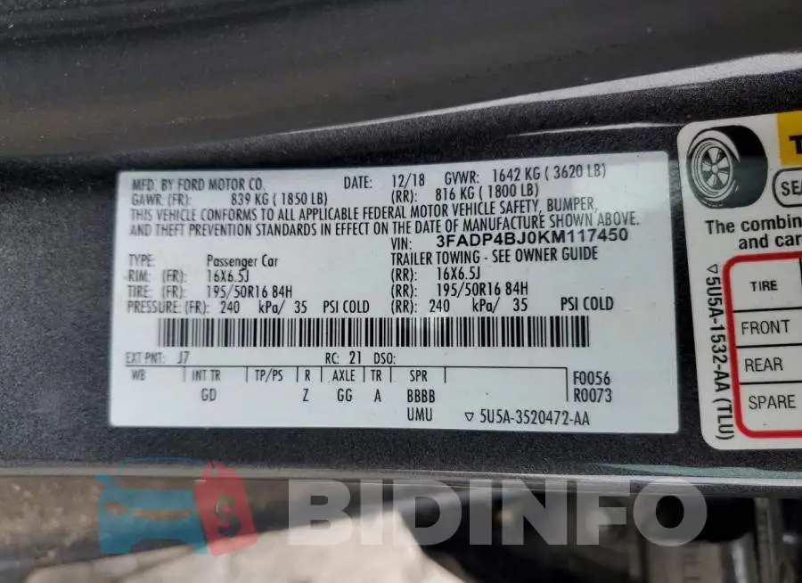 3FADP4BJ0KM117450 Photo# 12