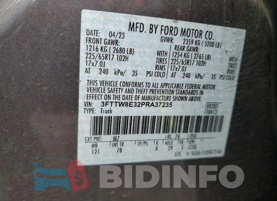 3FTTW8E32PRA37235 Photo# 12