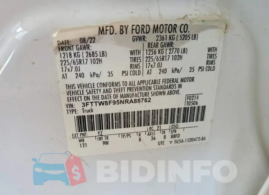 3FTTW8F95NRA88762 Photo# 12