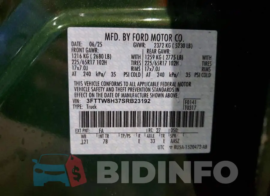 3FTTW8H37SRB23192 Photo# 13