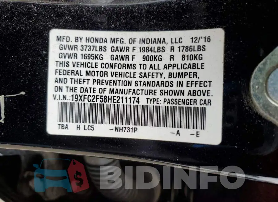 19XFC2F58HE211174 Photo# 12