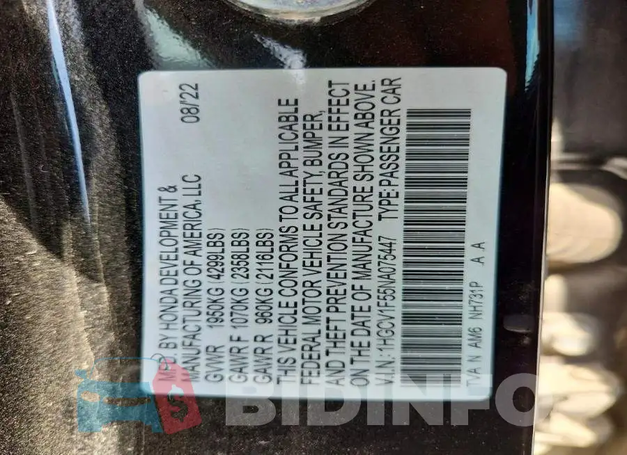 1HGCV1F55NA075447 Photo# 12