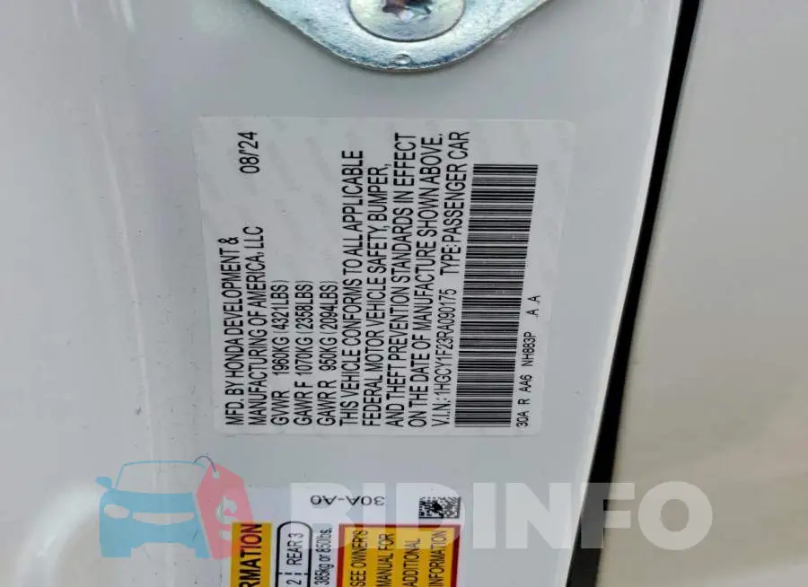 1HGCY1F23RA090175 Photo# 12